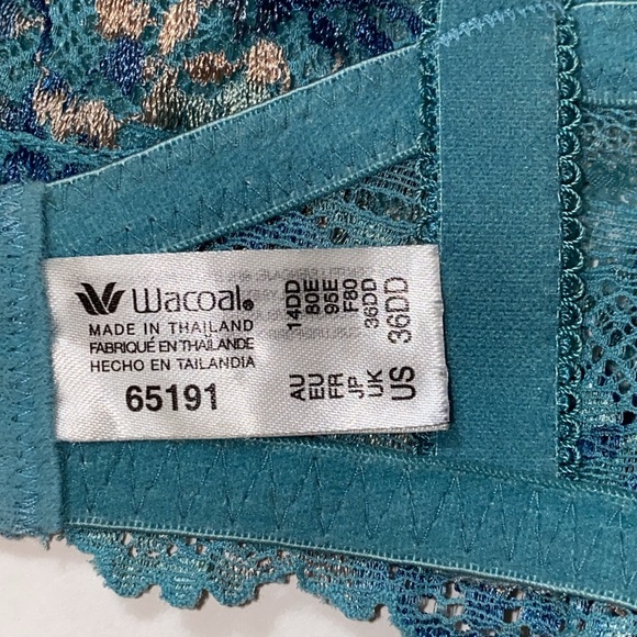 36E 36DD Wacoal Sling lift Teal Floral Embroider Underwire Bra 65191 Loop Straps - Picture 12 of 16